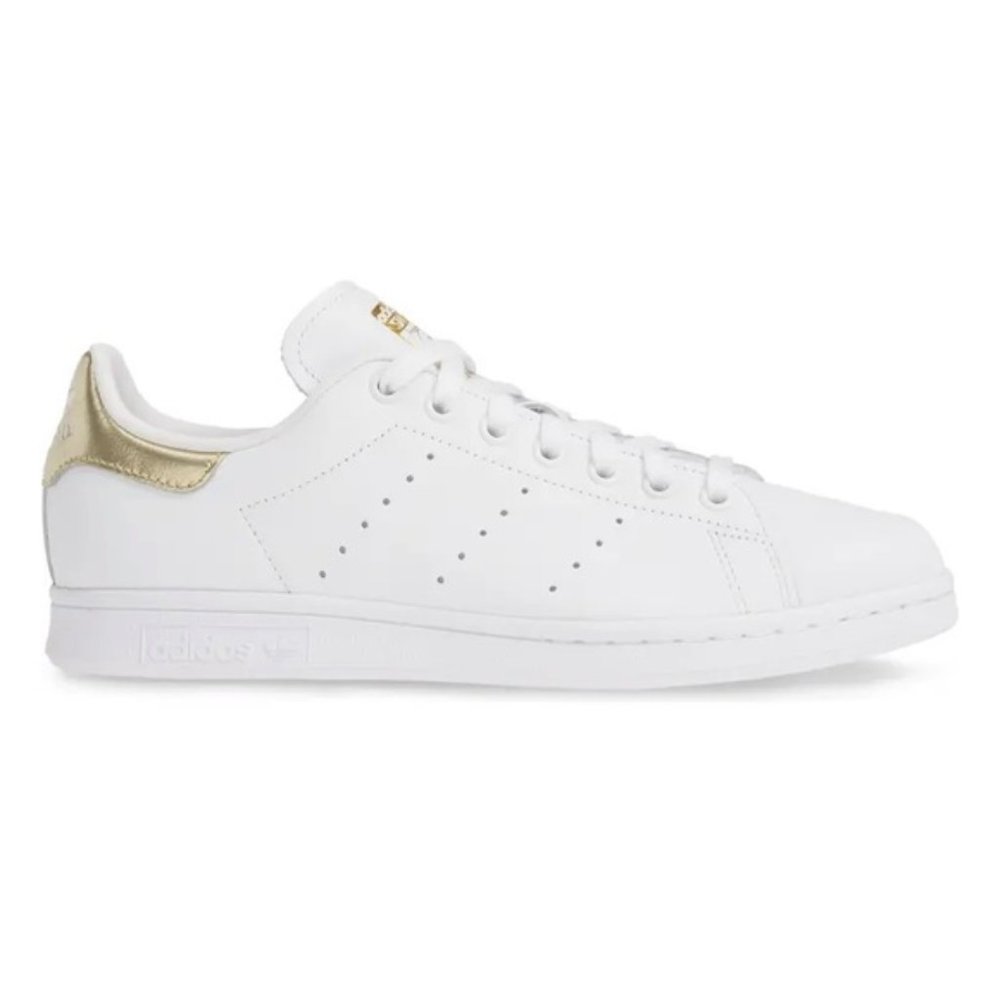 ADIDAS WOMEN STAN SMITH WHITE AND GOLD SNEAKER 8
